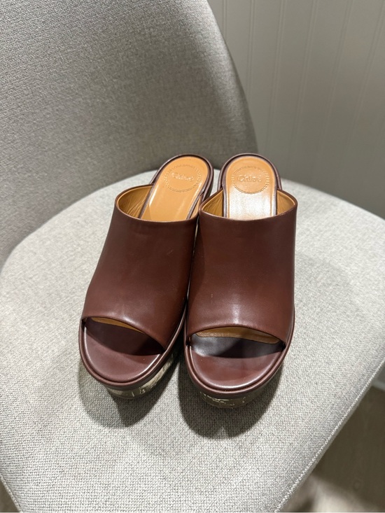 Chloe Shoes - Chloe Dark Brown Leather Open-Toe Slide Mules